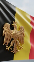 Closeup of Belgian Flag with Golden Lion Emblem  A Detailed View of National Symbolism