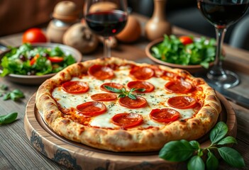 Warm and inviting pizza scene with a crispy crust, melted cheese, and pepperoni slices.