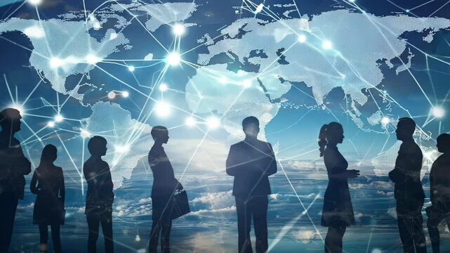 Visual representation of diverse individuals connecting within a global network. The image symbolizes digital communication and modern collaboration, showcasing unity through technology.