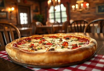 Warm and inviting Chicago-style deep-dish pizza