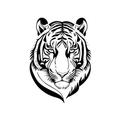 Striking monochrome tiger head illustration against a clean white backdrop