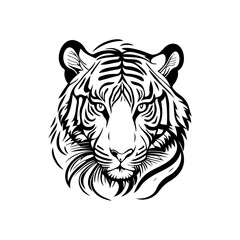 Striking monochrome portrayal of a majestic tiger head with bold lines artwork