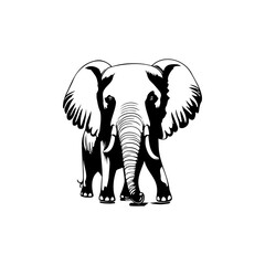 Monochrome illustration of a stately african elephant with prominent tusks