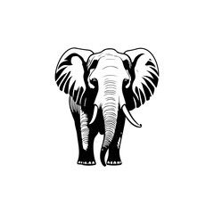 Monochrome portrayal of an elephant with stylized textures in a stark white background