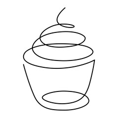 Cupcake line drawing with EDITABLE stroke. Simple cupcake line art for logo, menu, poster, etc. Hand drawn one line illustration of muffin. Vector icon isolated on transparent background.
