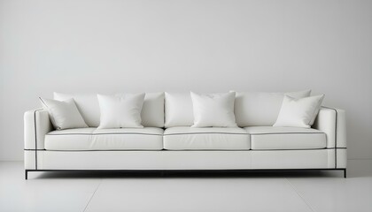 Naklejka premium Elegant white sofa with black trim and pillows, perfect for modern living spaces, indoors.