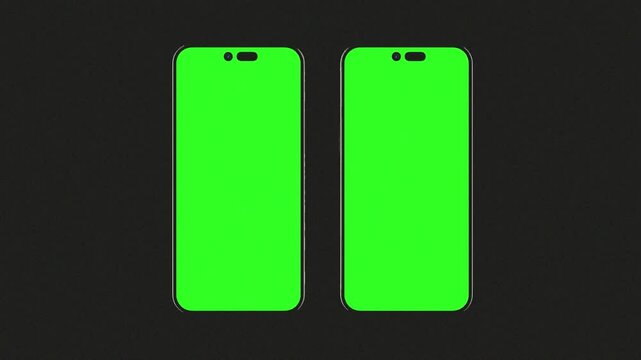 A couple of smartphones with green screen full rotating, 3d render rotation two mobile phones chroma key, motion graphics video template