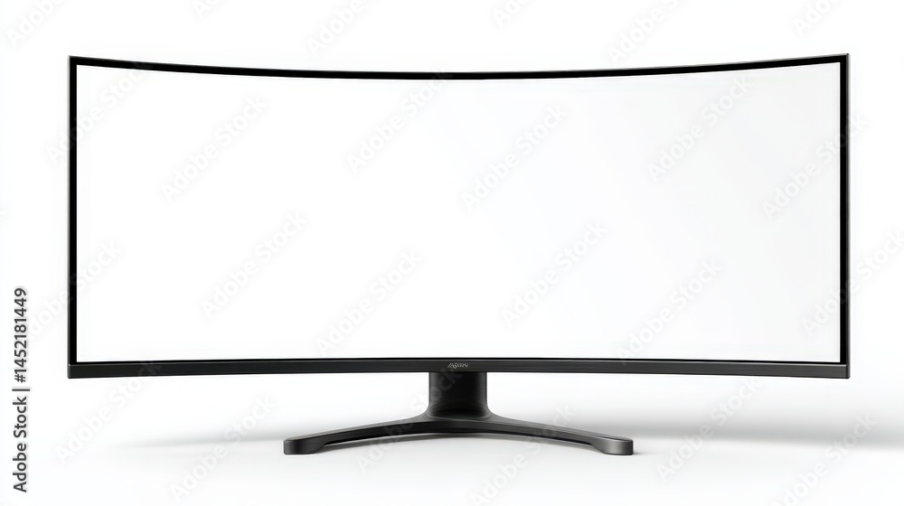 Poster modern curved computer monitor with blank screen for mockup design presentation