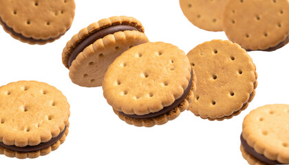 Flying Delicious Round Biscuits with Chocolate Cream Cut Out 