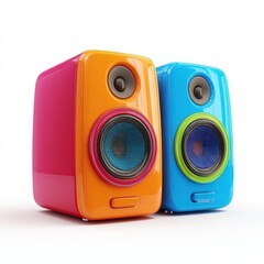 Colorful Stereo Speakers Vibrant Pink and Blue Audio System for Music Lovers