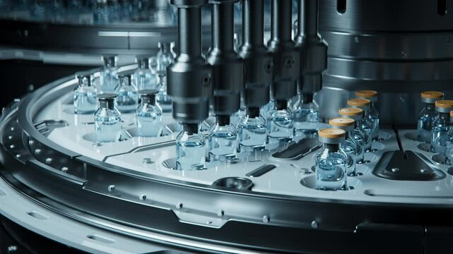 Pharmaceutical Bottling Process in a Modern Industrial Production Facility