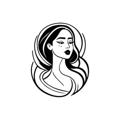 Elegant minimalistic illustration of a stylized woman's portrait with flowing hair