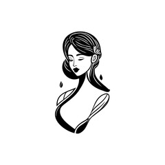 Elegant minimalist illustration of a serene woman connected to nature elements