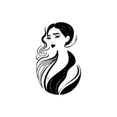 Elegant portrait of a woman with flowing hair in minimalist black and white style