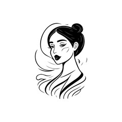 Elegant monochrome portrait illustration of a woman with stylized features