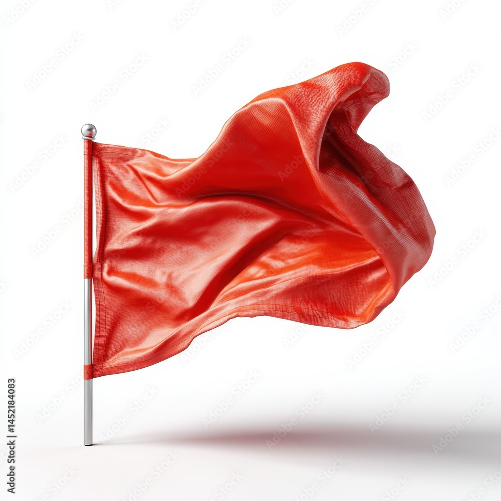 Aufkleber red fabric flag blowing in the wind on a pole isolated on white background a dynamic image perfect f