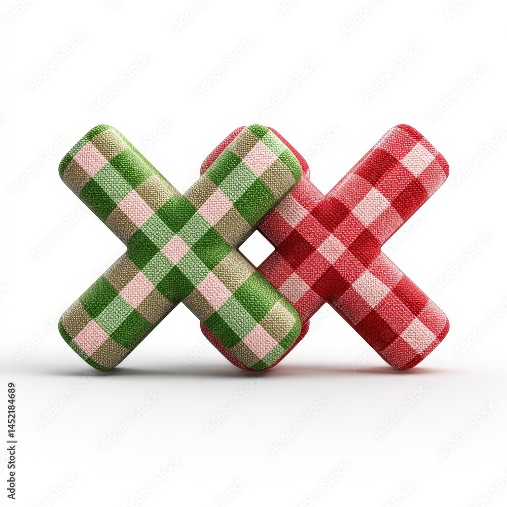Poster two intertwined crosses made of green and red gingham fabric a unique 3d rendered image perfect for 