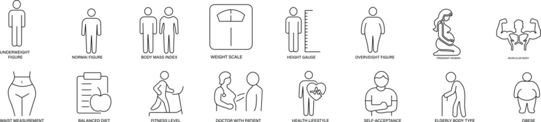People Body Weight Line Icon Set
