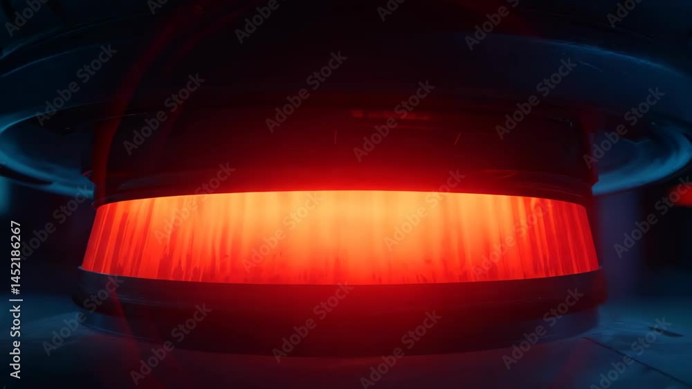 Poster explore a dynamic close-up of a futuristic mechanical component featuring vivid blue and red lightin