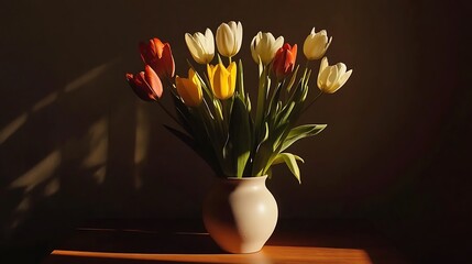 Sunlit Tulips in a Vase: A Still Life of Spring's Beauty
