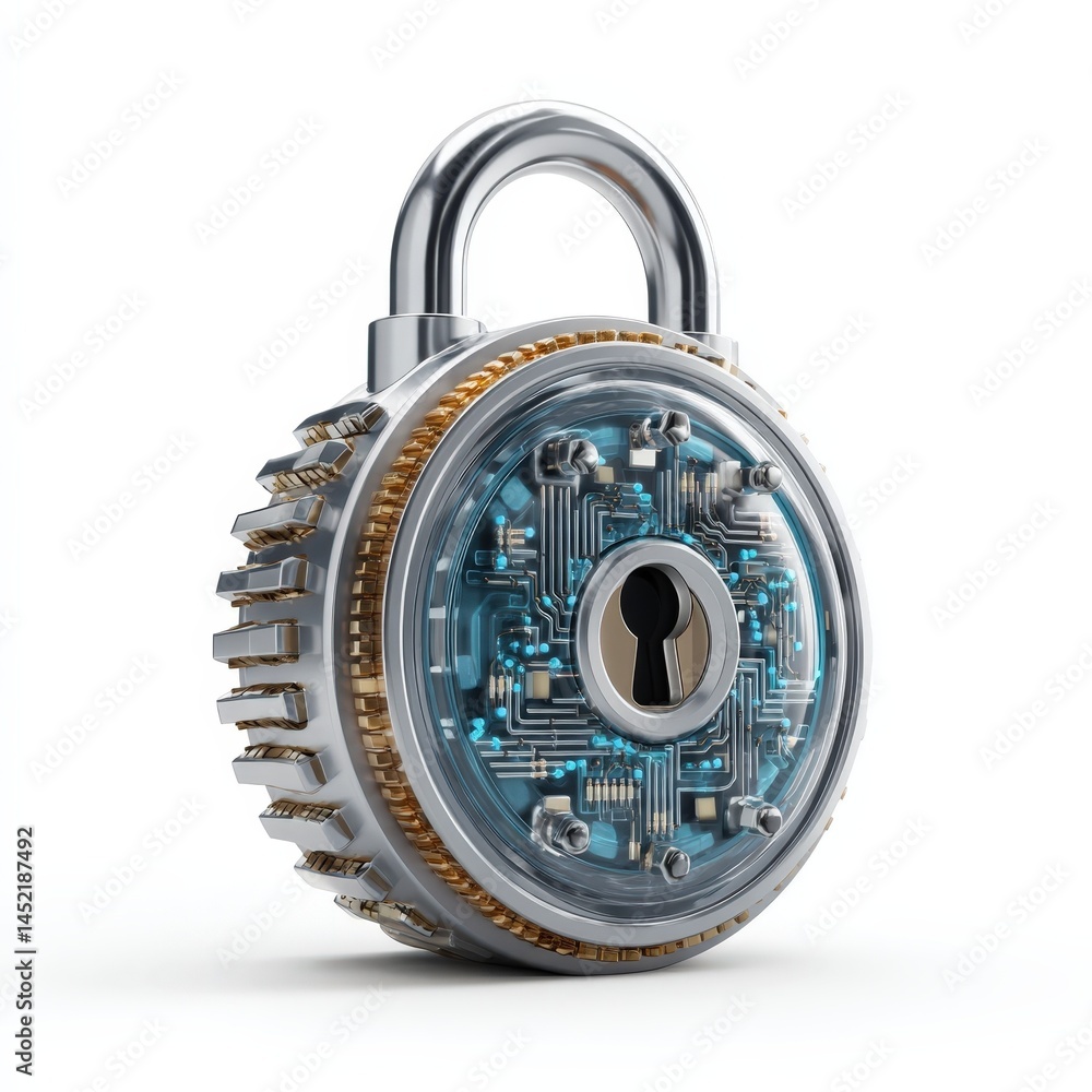 Poster futuristic digital padlock advanced cybersecurity and data protection high tech security system