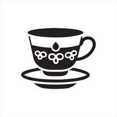 Tea Cup Silhouette Clipart | Black Teacup Outline on White Background