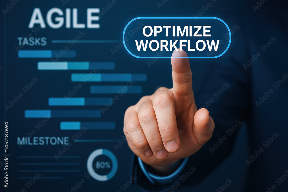 Poster a business strategy focuses on decision-making to optimize workflow and improve agility for efficien
