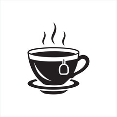 Tea Cup Silhouette Clipart | Black Teacup Outline on White Background