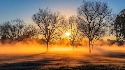 Misty Sunrise: Golden Hour Serenity in the Park