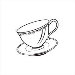 Tea Cup Silhouette Clipart | Black Teacup Outline on White Background