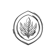 Minimalist botanical crest featuring stylized plant element in circular frame