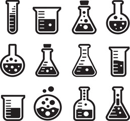 Laboratory Equipment Icons Set For Science And Research