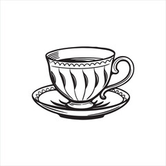 Tea Cup Silhouette Clipart | Black Teacup Outline on White Background