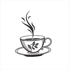 Tea Cup Silhouette Clipart | Black Teacup Outline on White Background