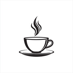 Tea Cup Silhouette Clipart | Black Teacup Outline on White Background