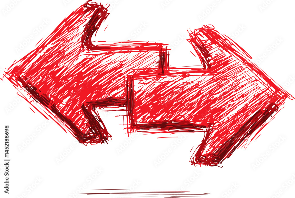Poster red sketch of opposing arrows with bold strokes and abstract style. vector illustration.
