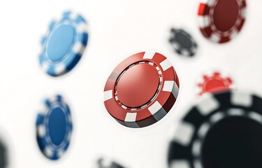 3D casino chips flying, isolated on a white background