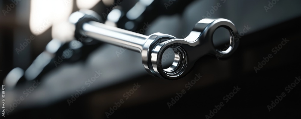 Poster a close-up view of a metal connector showcasing its sleek design and functionality.