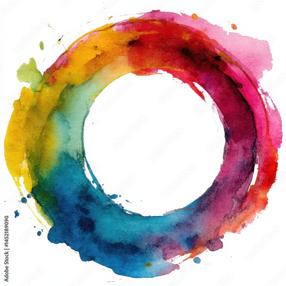 Poster abstract watercolor circle frame rainbow hues colorful design element for text background