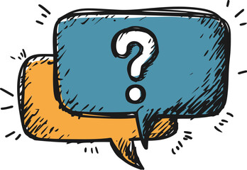 Obraz premium Sketch style speech bubbles with question mark in blue and orange colors. Vector illustration.