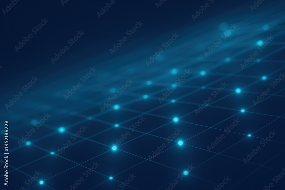 Poster a glowing digital mesh grid illustrates innovation and strategy by connecting points that symbolize 