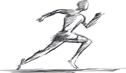 Fototapeta premium Dynamic sketch of a running figure in black and white, shadow suggests movement. Vector illustration.