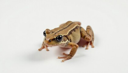 Small brown frog on plain white, showing texture, fauna, animal, pure