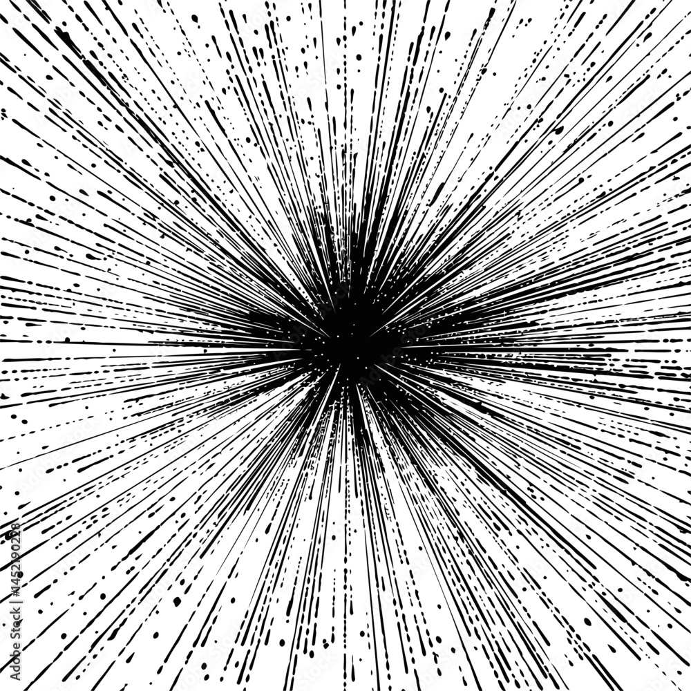 Leinwandbilder abstract black and white starburst pattern with radial lines and dots explosion. vector illustration