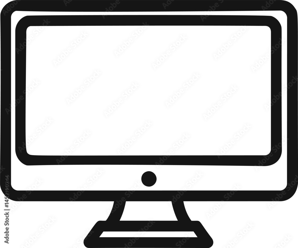 Poster black outline of a computer monitor with minimalistic design, digital concept. vector illustration.