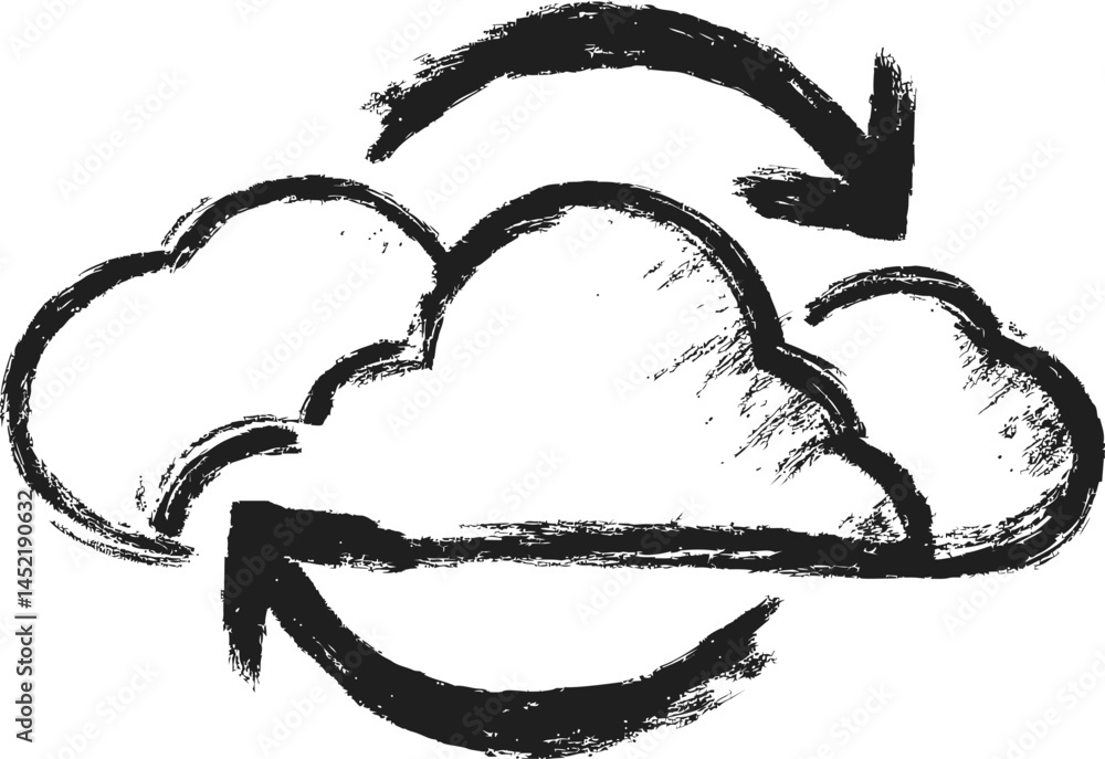 Aufkleber Black and white sketch of clouds with arrows representing data exchange. Vector illustration.