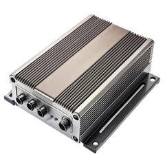 Fototapeta premium Close up shot of metal case electronic device on black background