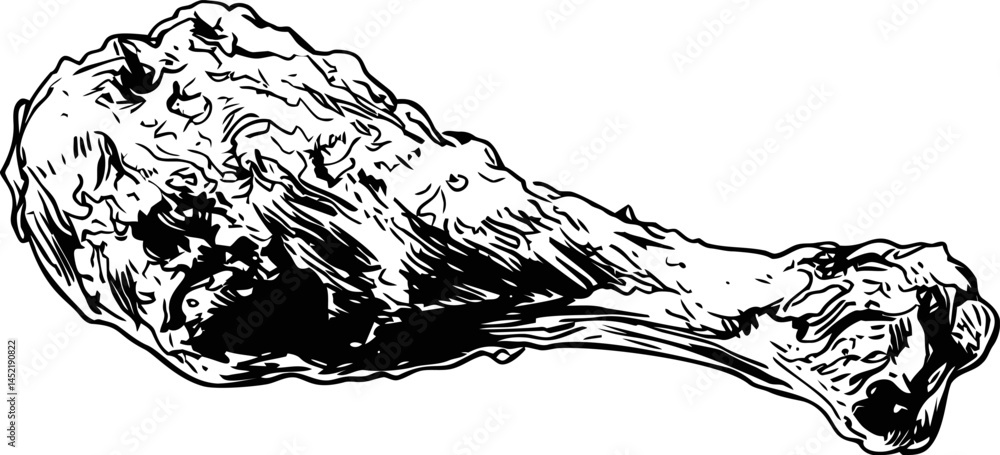 Aufkleber black and white sketch illustration of a chicken drumstick for culinary concepts. vector illustratio