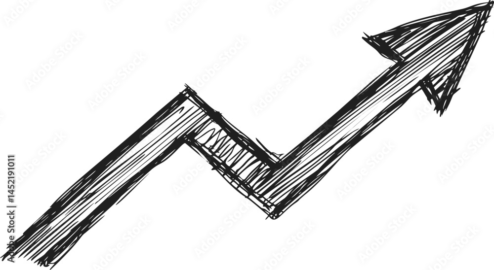 Poster black sketchy upward arrow symbolizing growth and progress. vector illustration.