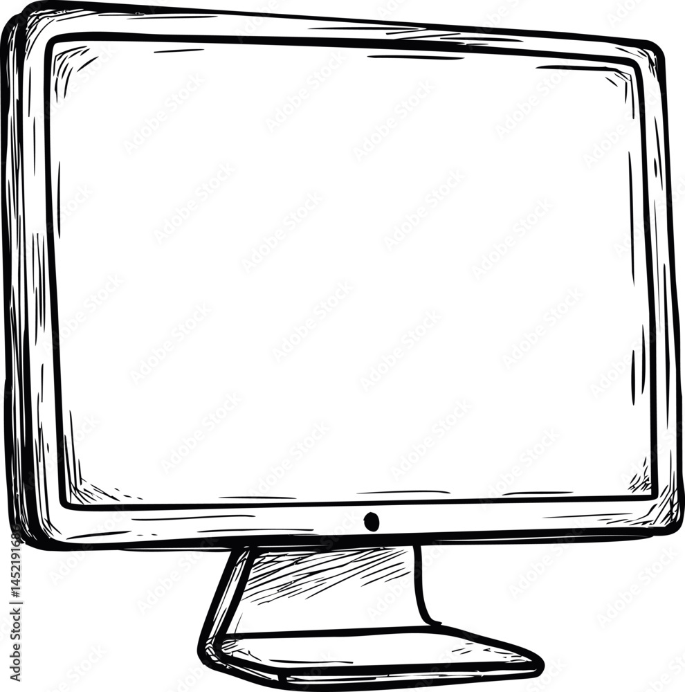 Aufkleber Monochrome sketch of a flat screen monitor with detailed line art design. Vector illustration.